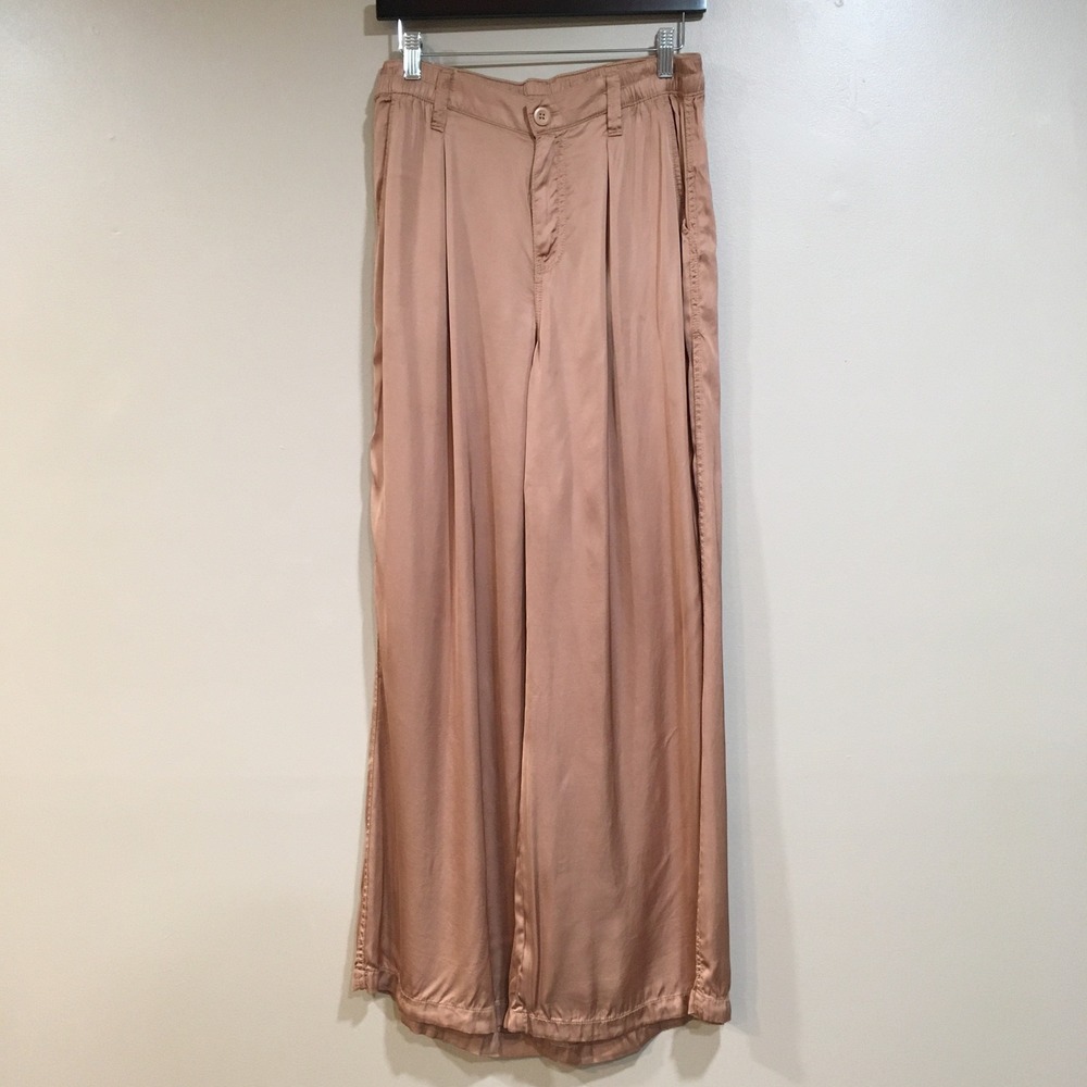Aerie Satin Wide Leg Pants Womens S Brown Flowy Silky Boho Chic Lounge Earthy